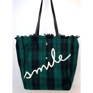 Tartan Green Embellished Tote Smile ED w/ Rabbit Embellishment Shoulder Bag